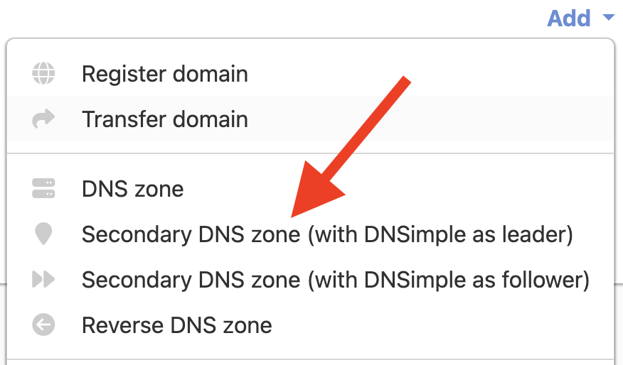 Adding a secondary DNS zone with DNSimple as leader