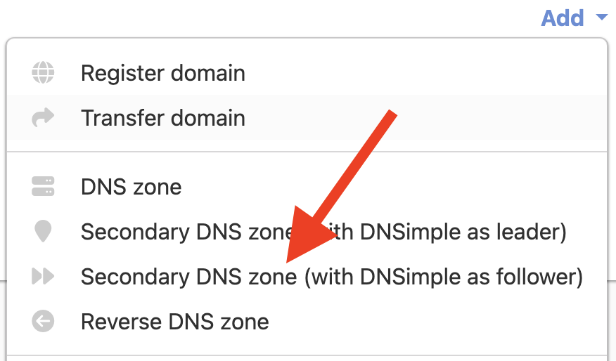 Add new Secondary DNS Zone