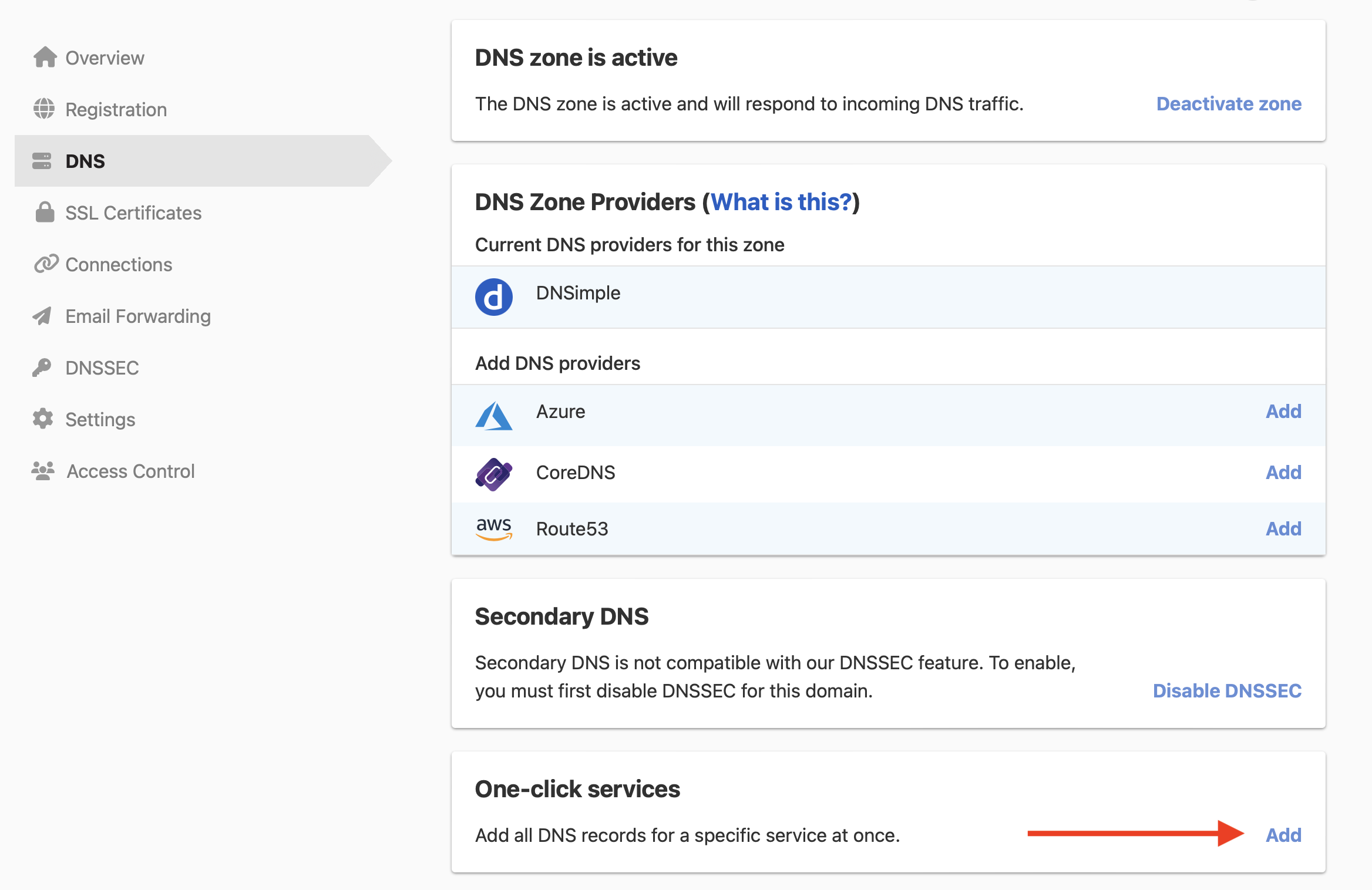 Add one click service to domain