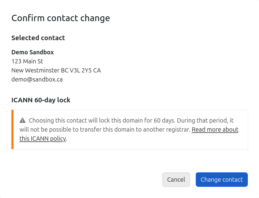 Contact change confirmation