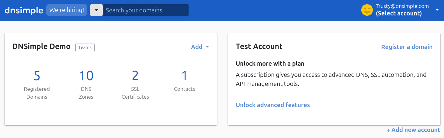 screenshot: Showing multiple account cards