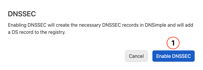 screenshot of enable DNSSec button