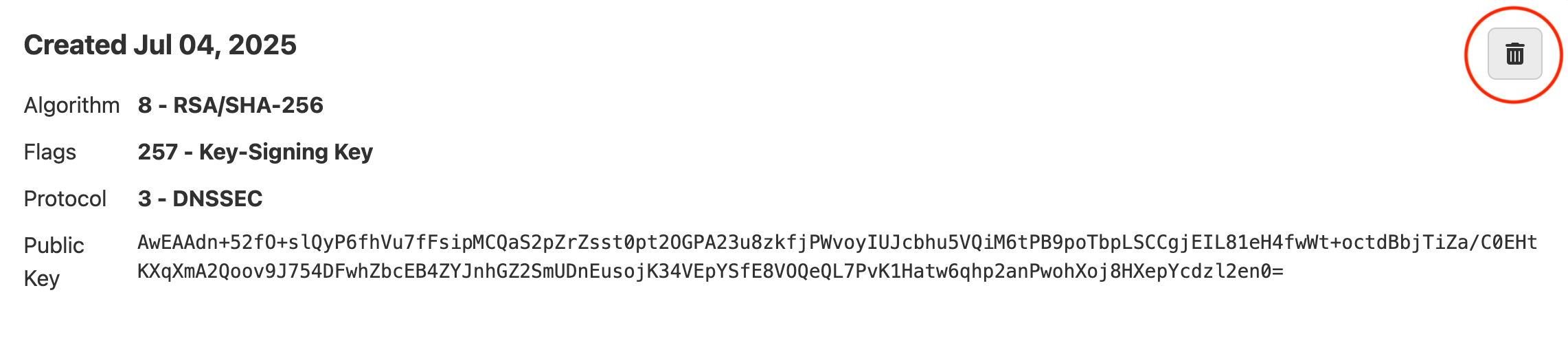 screenshot of dialog for deleting  DNSSEC