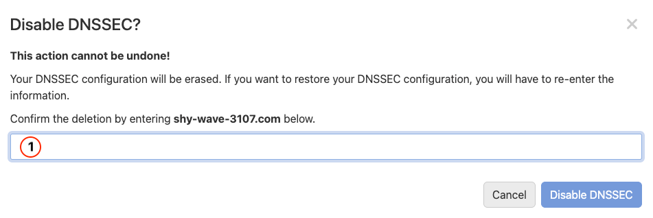screenshot of confirmation for disabling DNSSEC