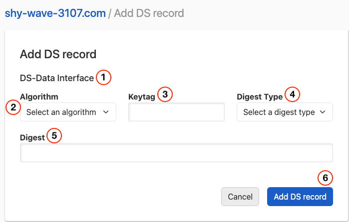 screenshot of managing DS records interactively