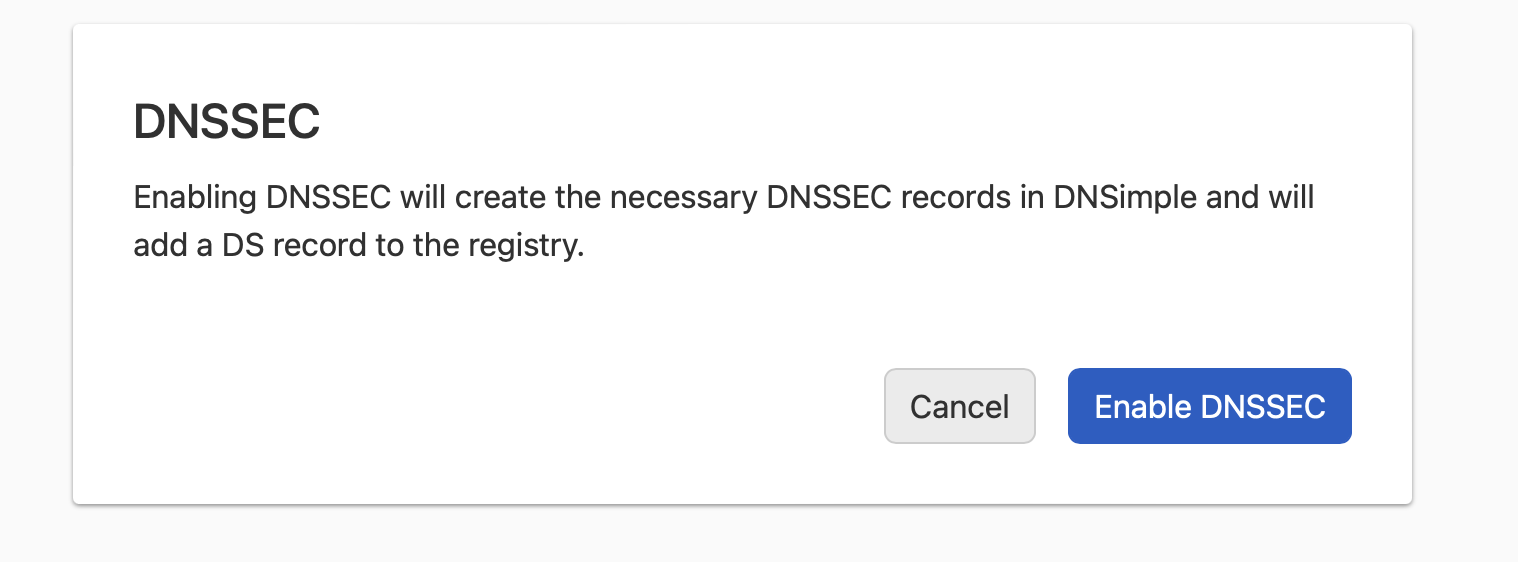 screenshot of enabling dnssec for a domain