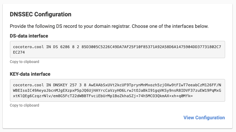 screenshot of dnssec keys