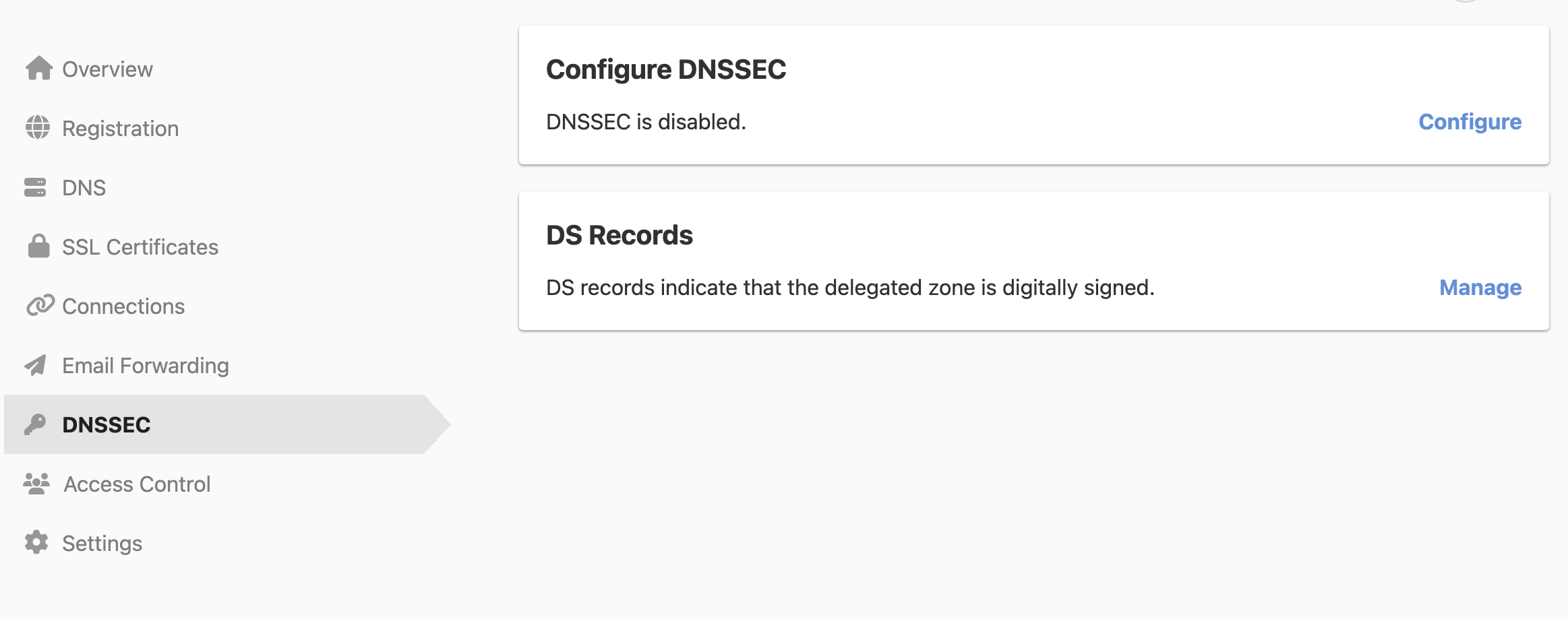 screenshot: edit dnssec link