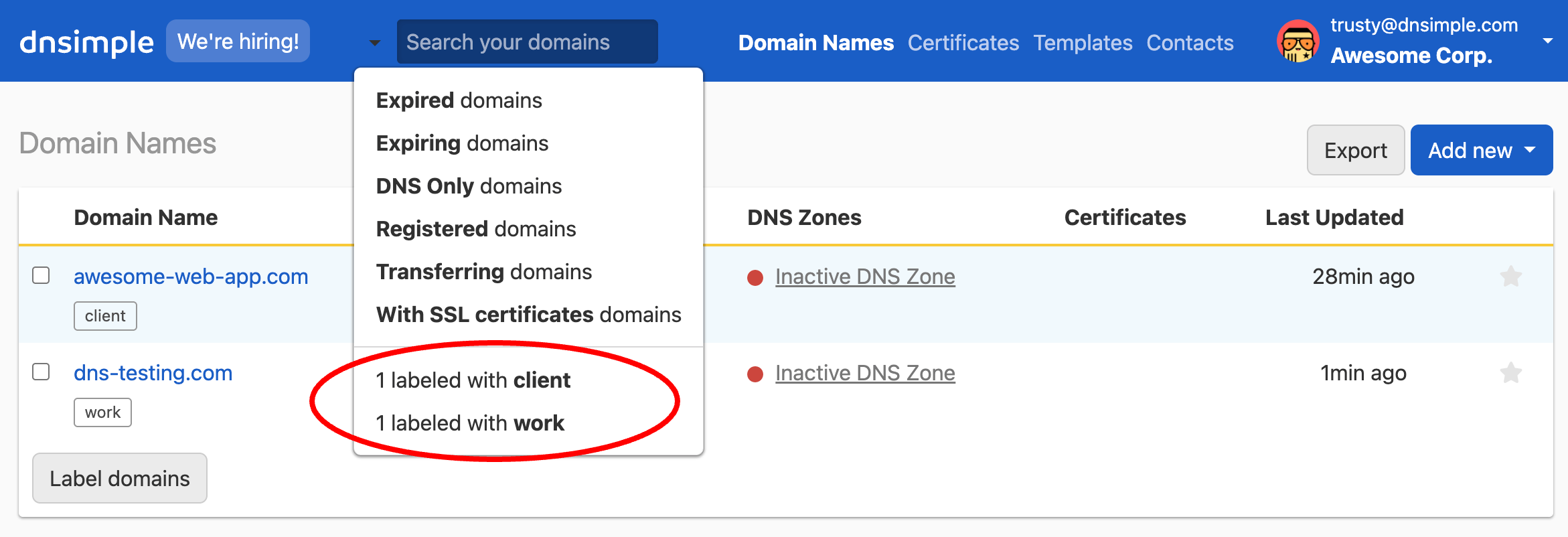 Filtering by labels