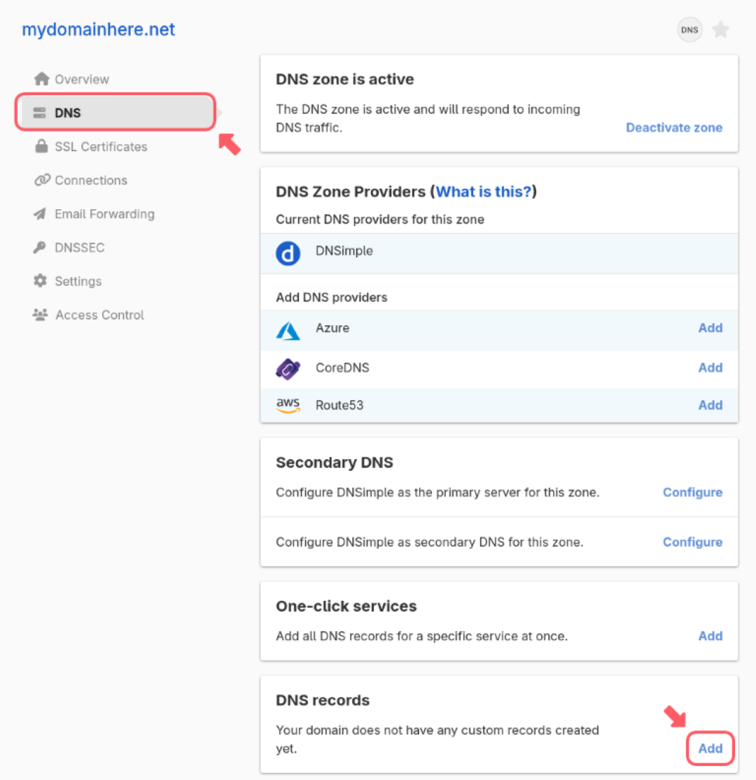 Domain Management Page