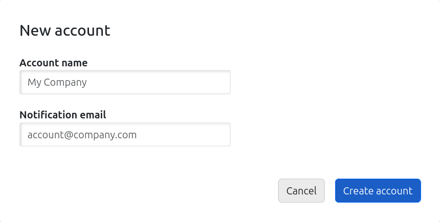 screenshot of new account form