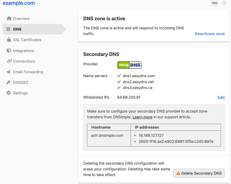Updated DNS management page