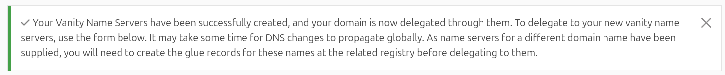 Vanity Name Servers confirmation of enable
