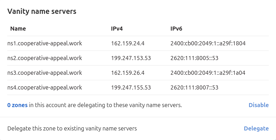 Disable Vanity Name Servers