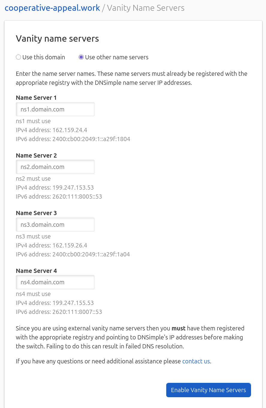 Vanity Name Servers using other domain